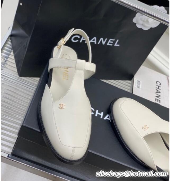 Purchase Chanel Calfskin Flat Slingbacks White 403066