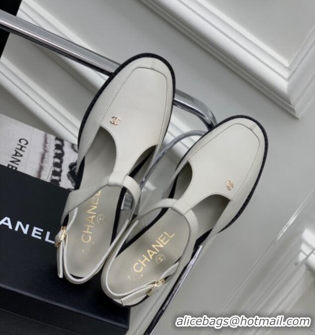 Purchase Chanel Calfskin Flat Slingbacks White 403066