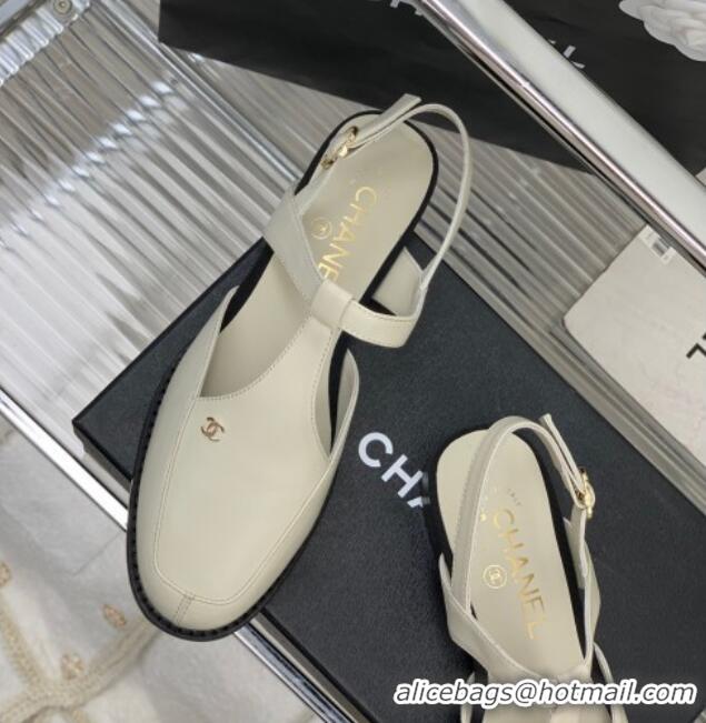 Purchase Chanel Calfskin Flat Slingbacks White 403066