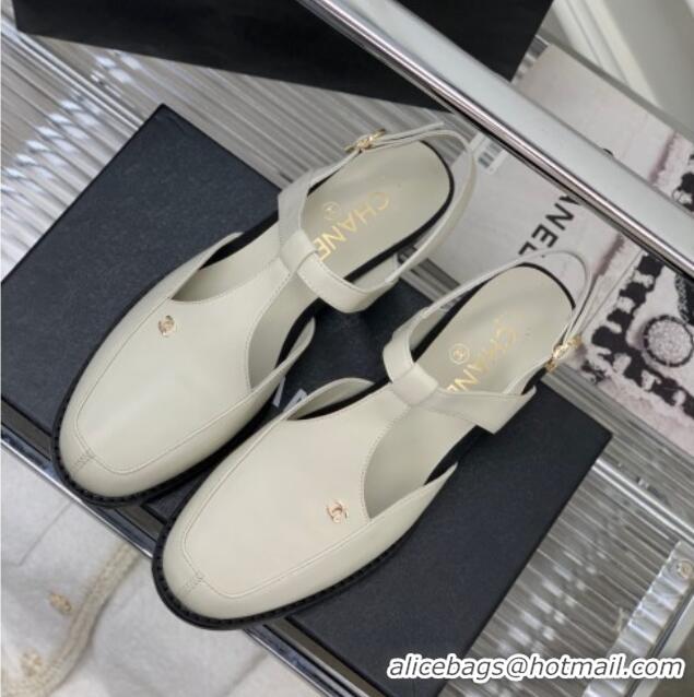 Purchase Chanel Calfskin Flat Slingbacks White 403066