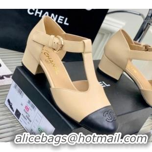 Low Cost Chanel Lambskin Mary Janes Pumps 2cm Beige 403068