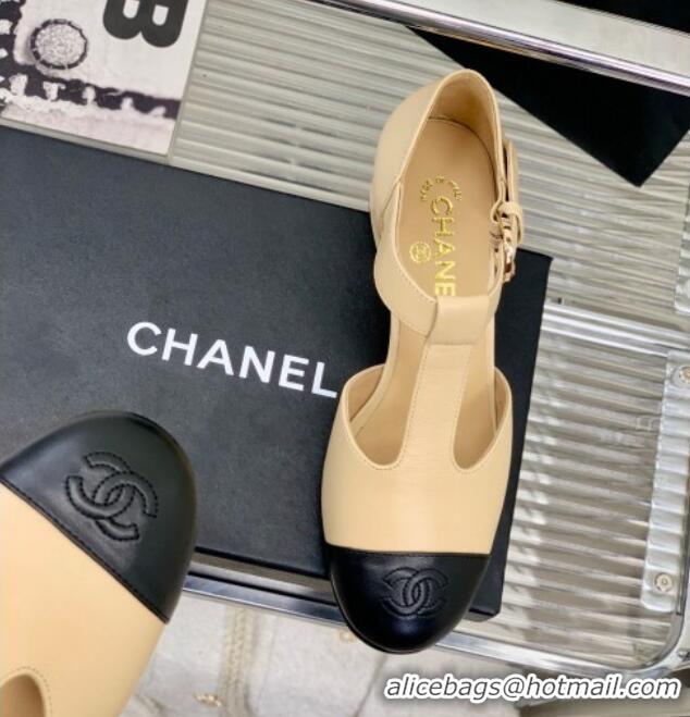 Low Cost Chanel Lambskin Mary Janes Pumps 2cm Beige 403068