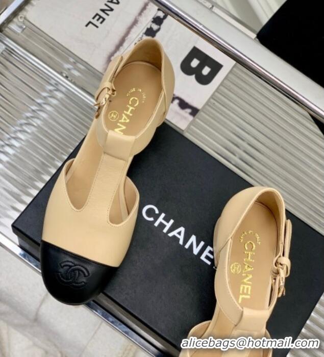 Low Cost Chanel Lambskin Mary Janes Pumps 2cm Beige 403068