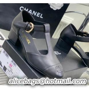 Popular Style Chanel Lambskin Mary Janes Pumps 2cm Black 403069