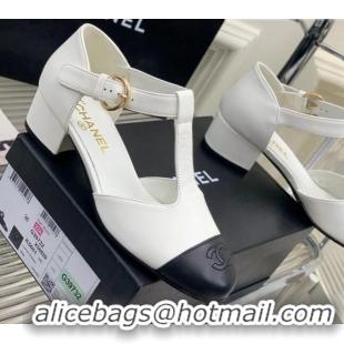 Classic Hot Chanel Lambskin Mary Janes Pumps 2cm White 403070