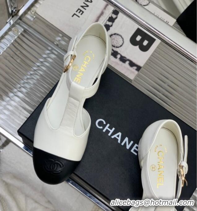 Classic Hot Chanel Lambskin Mary Janes Pumps 2cm White 403070