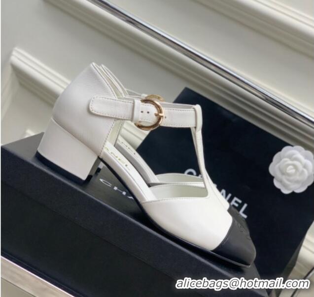 Classic Hot Chanel Lambskin Mary Janes Pumps 2cm White 403070