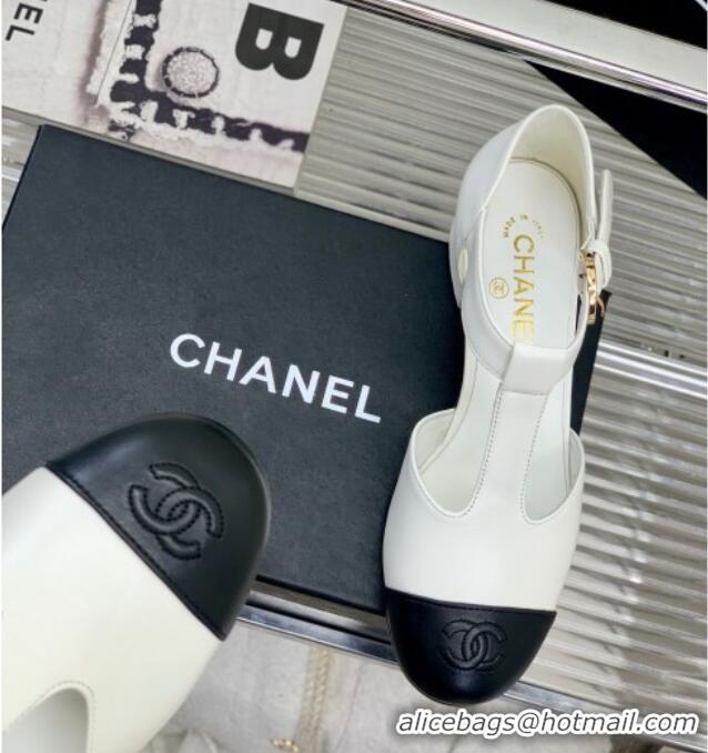 Classic Hot Chanel Lambskin Mary Janes Pumps 2cm White 403070