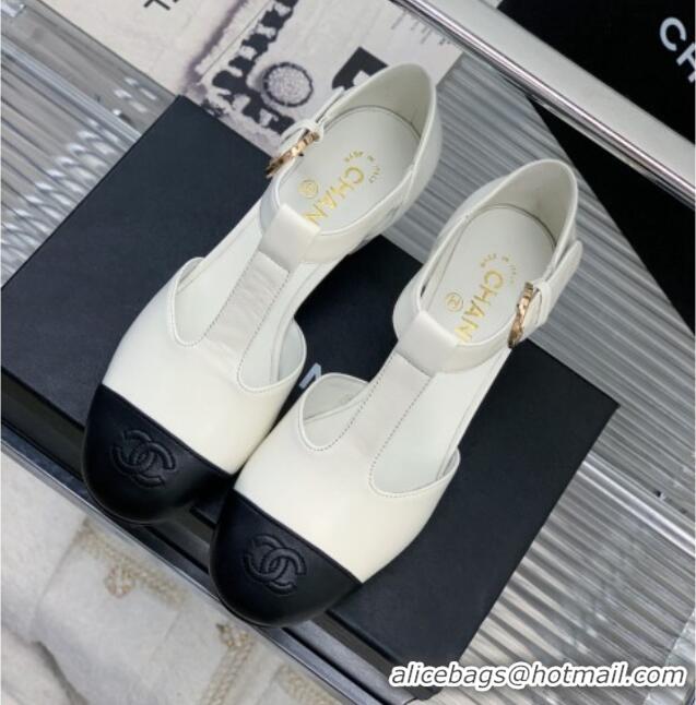 Classic Hot Chanel Lambskin Mary Janes Pumps 2cm White 403070