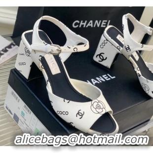 Classic Hot Chanel Printed Leather Sandals 5cm White 403077