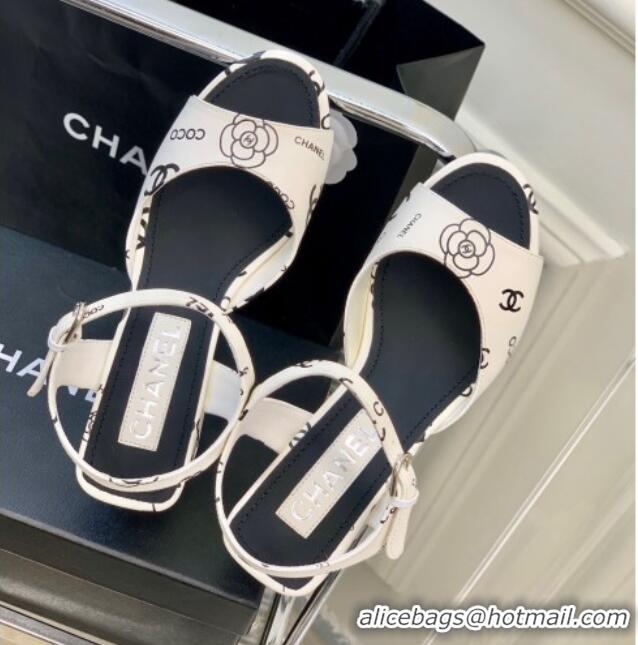 Classic Hot Chanel Printed Leather Sandals 5cm White 403077