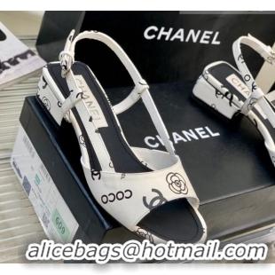 Unique Style Chanel Printed Leather Sandals 3cm White 403078