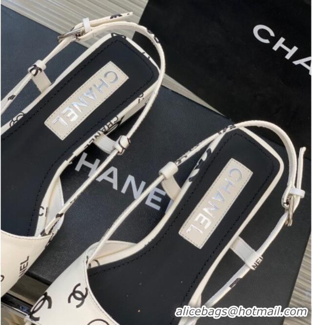 Unique Style Chanel Printed Leather Sandals 3cm White 403078