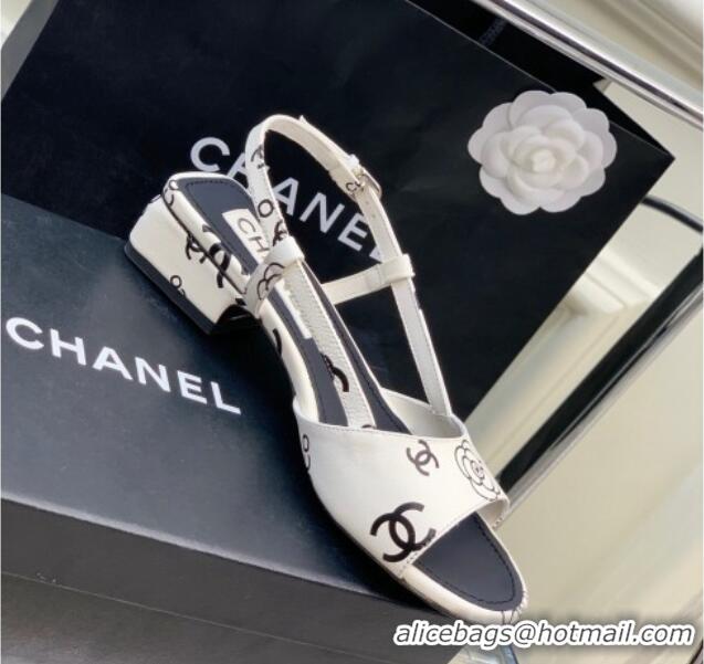 Unique Style Chanel Printed Leather Sandals 3cm White 403078