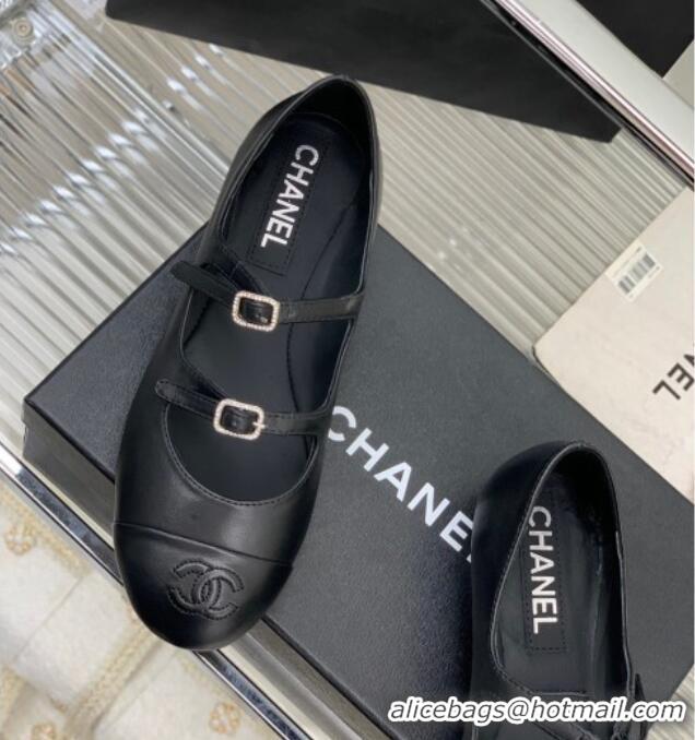 Sumptuous Chanel Calfskin Ballerinas with Double Buckle Black 403088