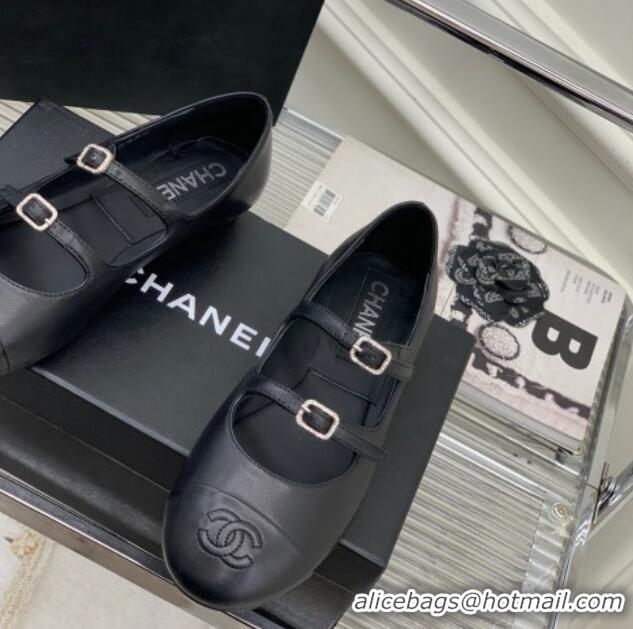 Sumptuous Chanel Calfskin Ballerinas with Double Buckle Black 403088