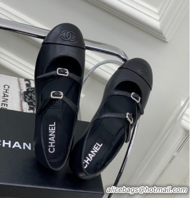 Sumptuous Chanel Calfskin Ballerinas with Double Buckle Black 403088