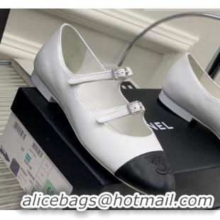 Perfect Chanel Calfskin Ballerinas with Double Buckle White 403089