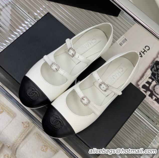 Perfect Chanel Calfskin Ballerinas with Double Buckle White 403089