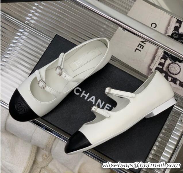 Perfect Chanel Calfskin Ballerinas with Double Buckle White 403089