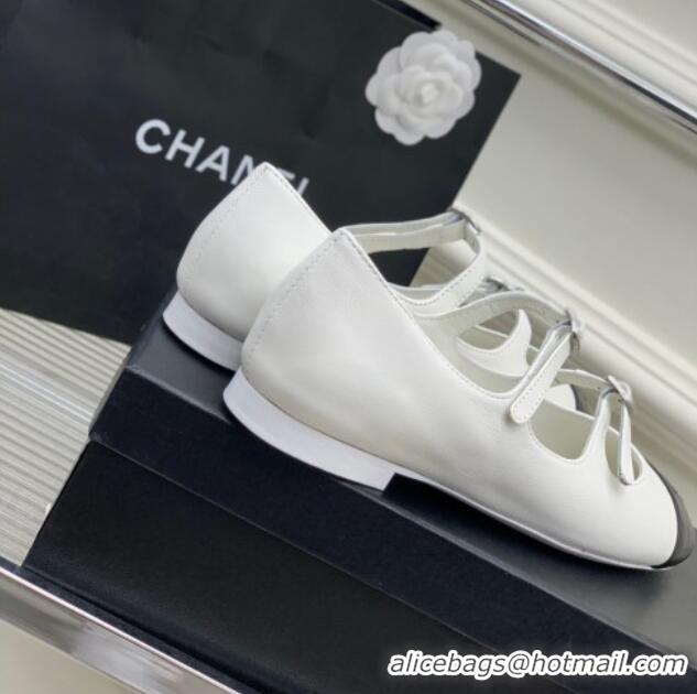 Perfect Chanel Calfskin Ballerinas with Double Buckle White 403089