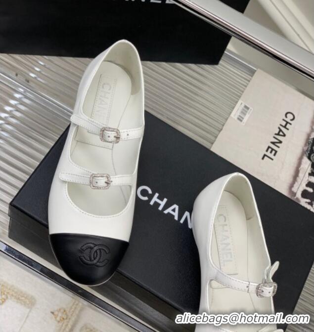 Perfect Chanel Calfskin Ballerinas with Double Buckle White 403089