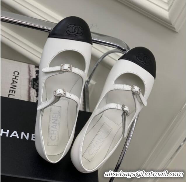 Perfect Chanel Calfskin Ballerinas with Double Buckle White 403089