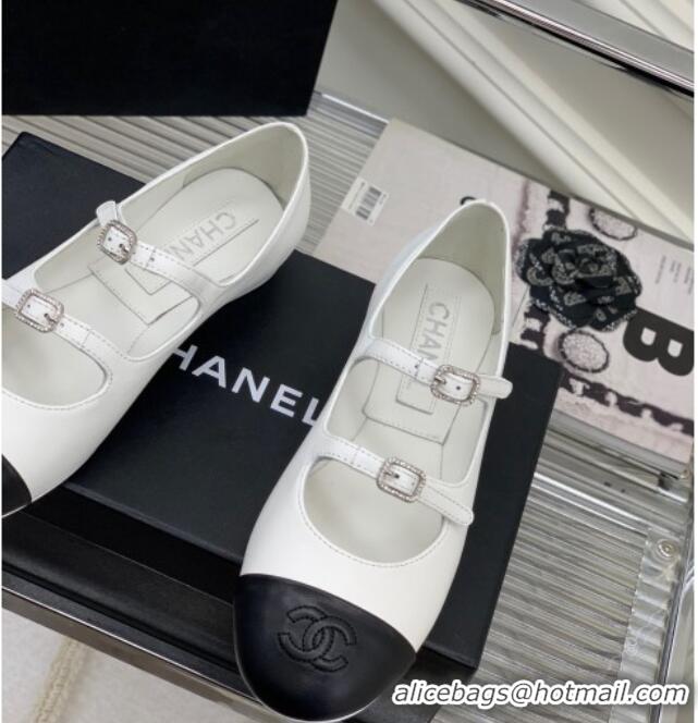 Perfect Chanel Calfskin Ballerinas with Double Buckle White 403089