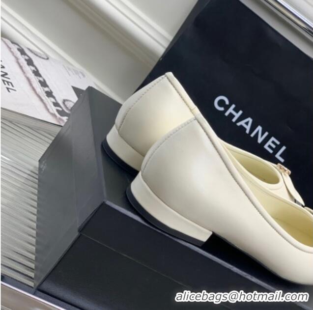 Crafted Chanel Lambskin & Patent Leather Ballerinas Flat with Bow G39999 White 403094