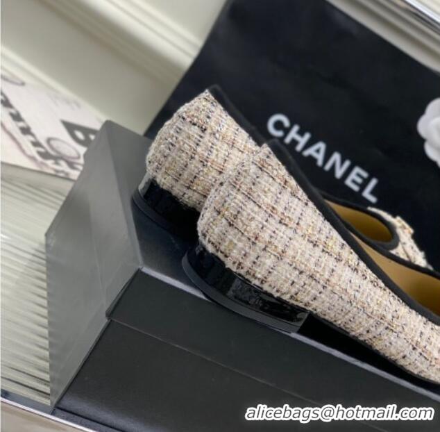 Expensive Chanel Tweed & Patent Leather Ballerinas Flat with Bow G39999 Beige/Black