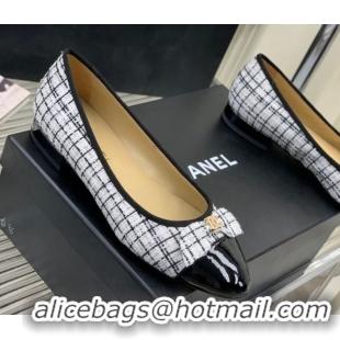 Fashion Chanel Tweed & Patent Leather Ballerinas Flat with Bow G39999 Black/White