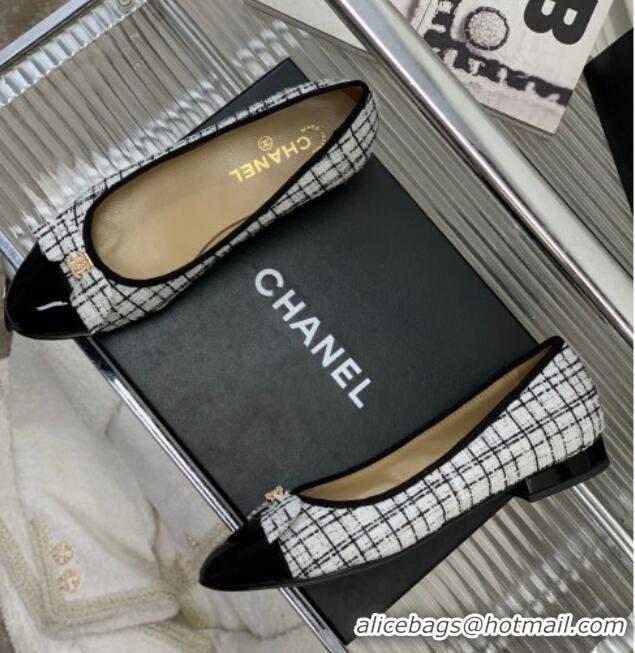 Fashion Chanel Tweed & Patent Leather Ballerinas Flat with Bow G39999 Black/White