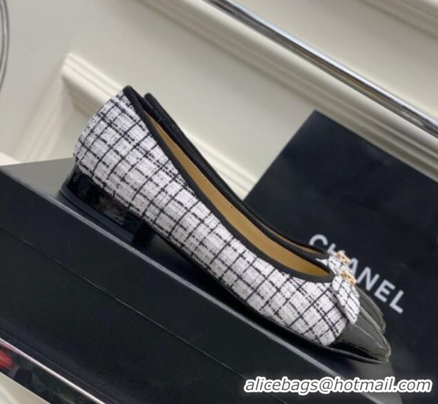 Fashion Chanel Tweed & Patent Leather Ballerinas Flat with Bow G39999 Black/White