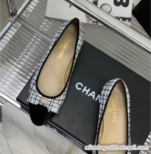 Fashion Chanel Tweed & Patent Leather Ballerinas Flat with Bow G39999 Black/White