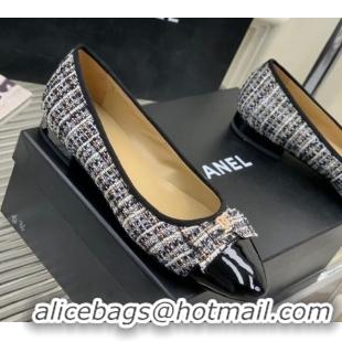 Good Quality Chanel Tweed & Patent Leather Ballerinas Flat with Bow G39999 Blue/Multicolor 403093