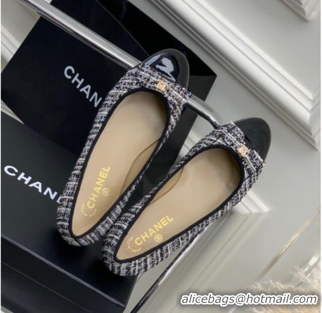 Good Quality Chanel Tweed & Patent Leather Ballerinas Flat with Bow G39999 Blue/Multicolor 403093