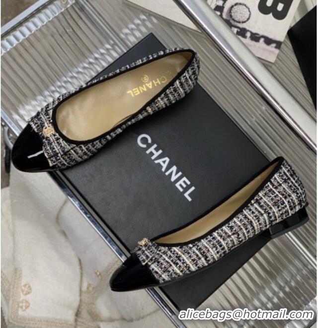 Good Quality Chanel Tweed & Patent Leather Ballerinas Flat with Bow G39999 Blue/Multicolor 403093