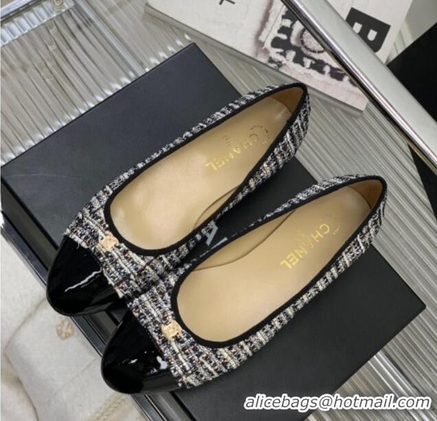 Good Quality Chanel Tweed & Patent Leather Ballerinas Flat with Bow G39999 Blue/Multicolor 403093