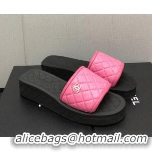 Low Price Chanel Quilted Leather Platform Flat Slide Sandals Pink 403098