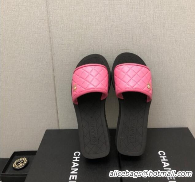 Low Price Chanel Quilted Leather Platform Flat Slide Sandals Pink 403098