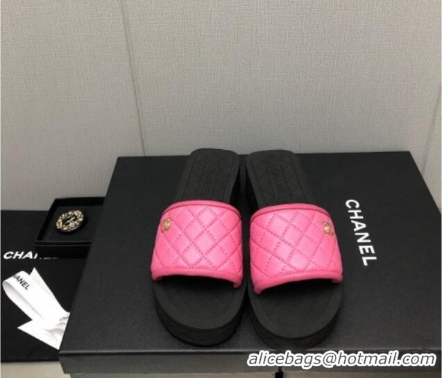 Low Price Chanel Quilted Leather Platform Flat Slide Sandals Pink 403098