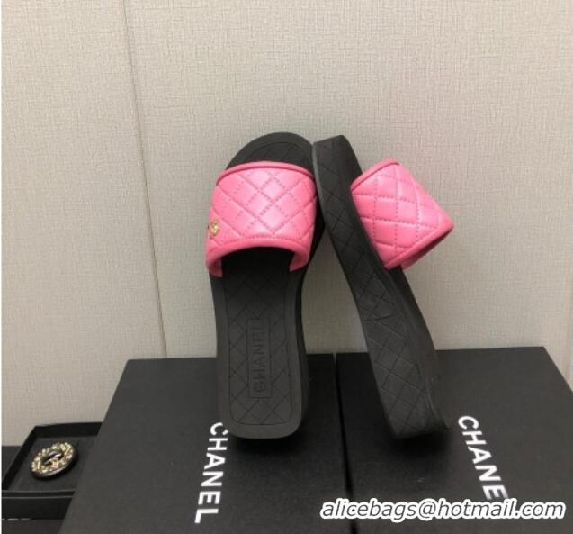 Low Price Chanel Quilted Leather Platform Flat Slide Sandals Pink 403098