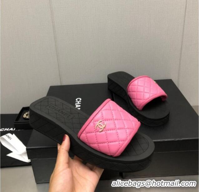 Low Price Chanel Quilted Leather Platform Flat Slide Sandals Pink 403098