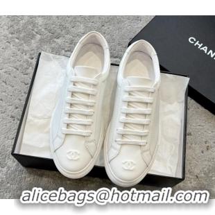 Best Product Chanel Vintage CC Calfskin Sneakers All White 403100