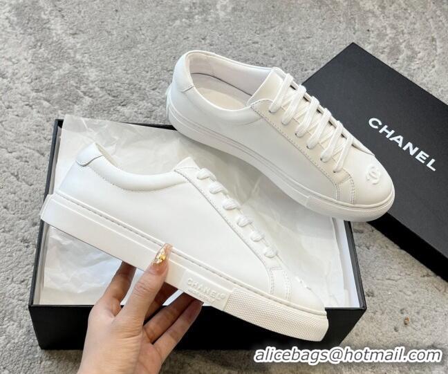 Best Product Chanel Vintage CC Calfskin Sneakers All White 403100