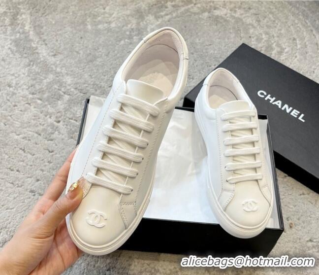 Best Product Chanel Vintage CC Calfskin Sneakers All White 403100