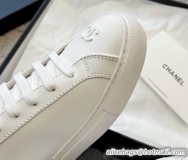 Best Product Chanel Vintage CC Calfskin Sneakers All White 403100