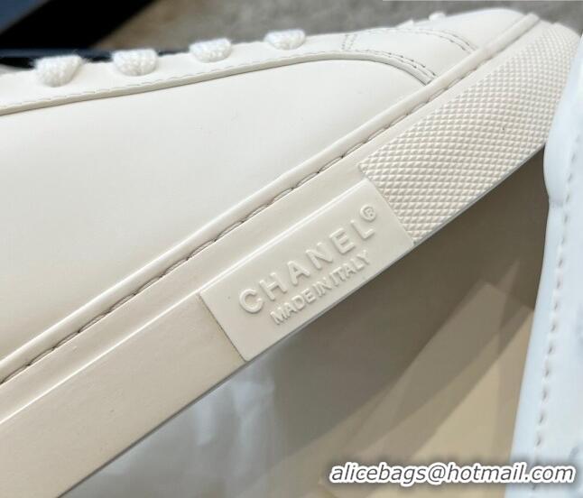 Best Product Chanel Vintage CC Calfskin Sneakers All White 403100