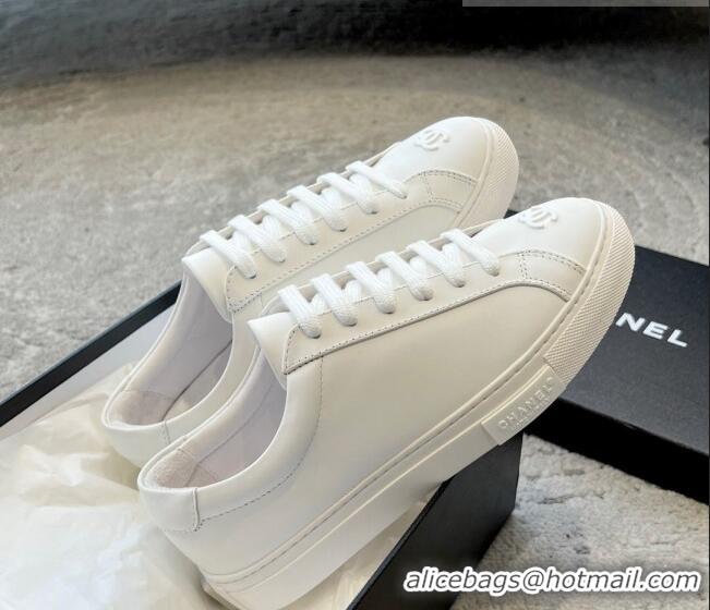 Best Product Chanel Vintage CC Calfskin Sneakers All White 403100