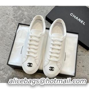 Top Design Chanel Vintage CC Calfskin Sneakers White/Black 403101